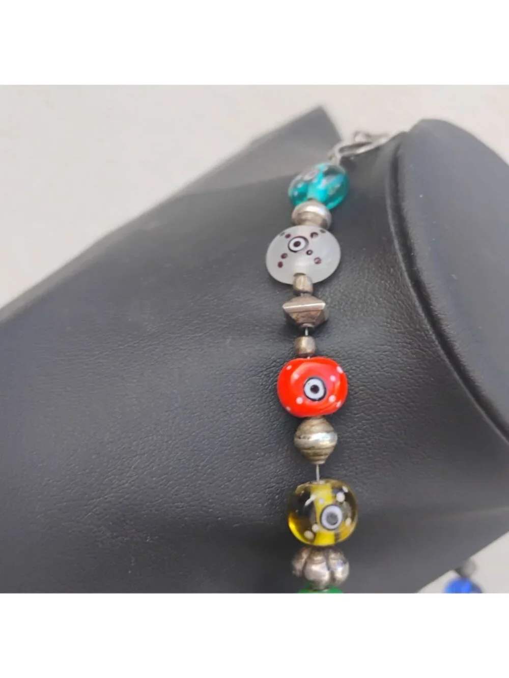 Handmade Italian Murano Glass Millefiori Bead Necklace All Seeing Eye 15" - Picture 6 of 10
